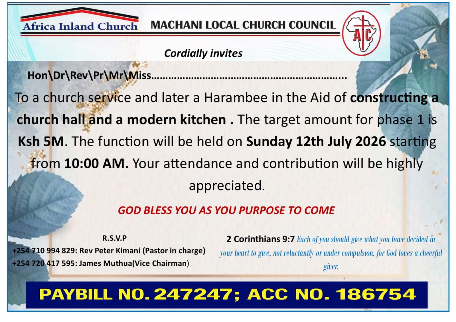 Church hall and modern kitchen construction fundraising